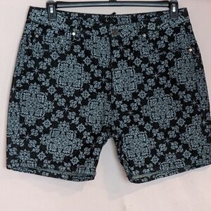 Boohoo Man Gray and Black Bandana Print Slim Fit Denim Shorts